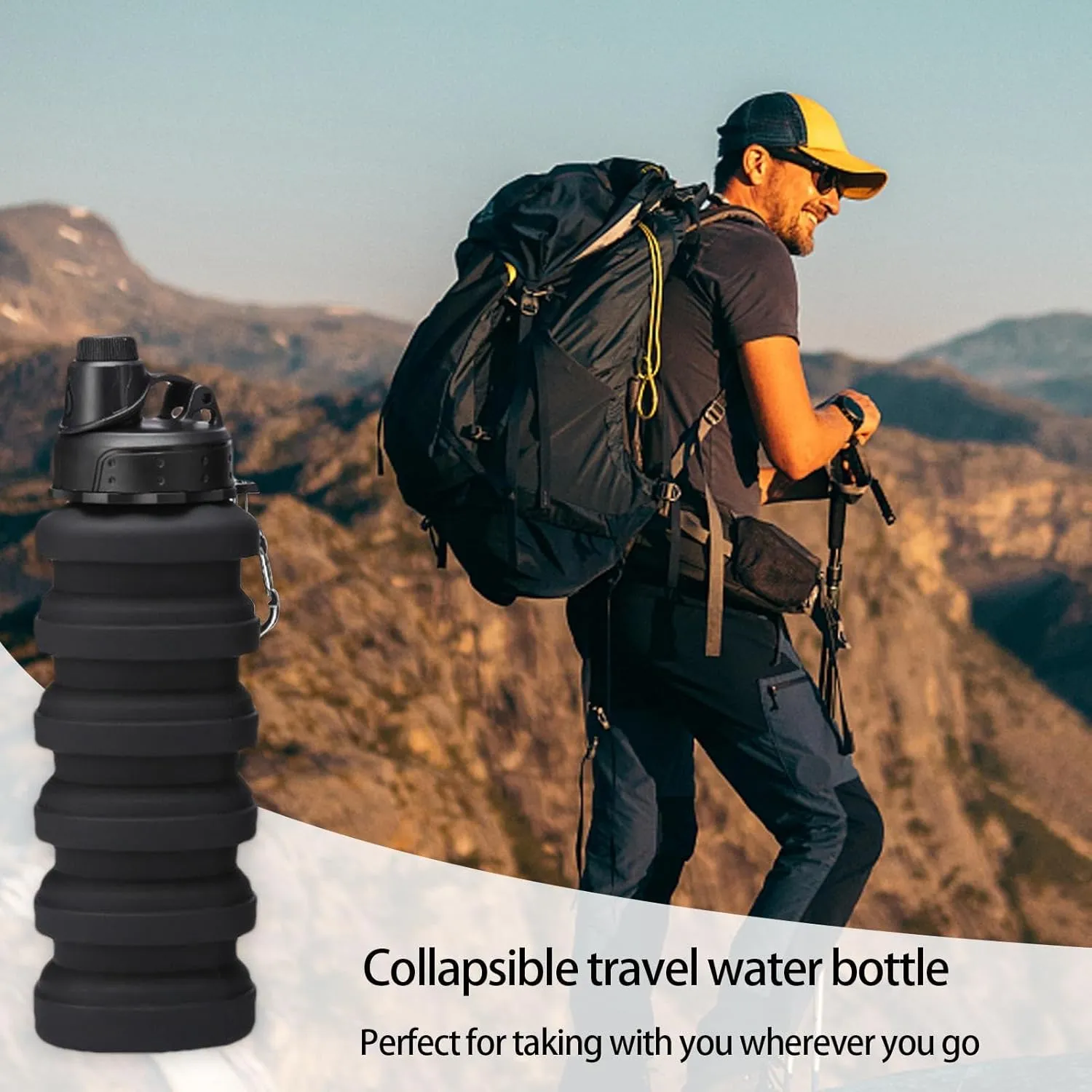 Retractable Water Bottle - Silicone Travel Water Bottle - Portable Camping Water Bottle, Reusable Sports Water Bottle With Carabiner 700ml For Camping, Hiking Outdoor Sport