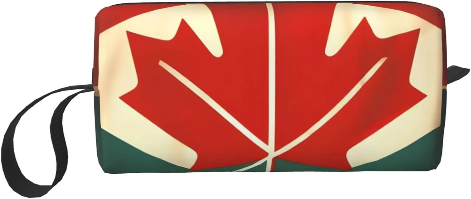 Retro Canada Flag print Multi-Purpose Cosmetic Bag with Zipper Canvas Makeup Bag, Travel Toiletry Pouch, Pencil Bag