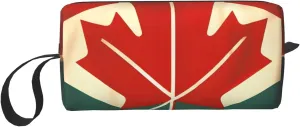 Retro Canada Flag print Multi-Purpose Cosmetic Bag with Zipper Canvas Makeup Bag, Travel Toiletry Pouch, Pencil Bag