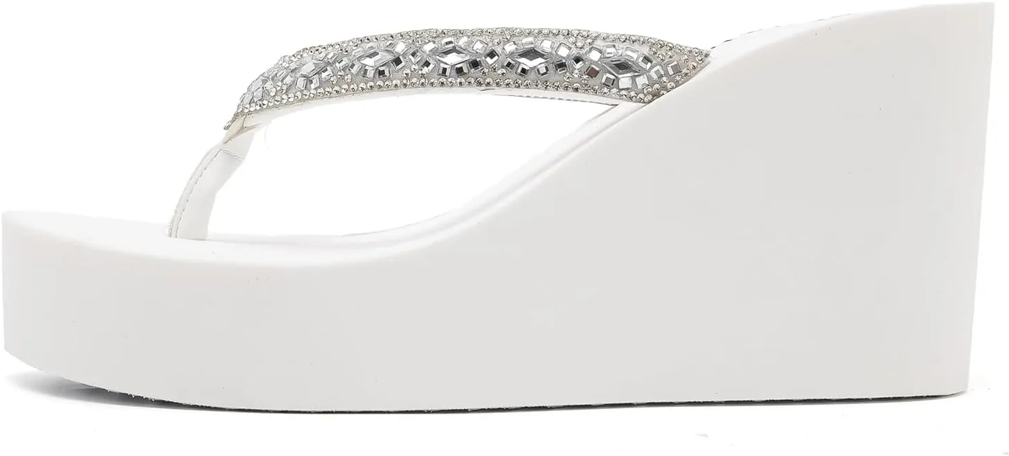 Rhinestone Womens Wedge Sandals for Women Platform Flip Flops Chunky wedge flip flops Heels Sandals Women Wedding Shoes