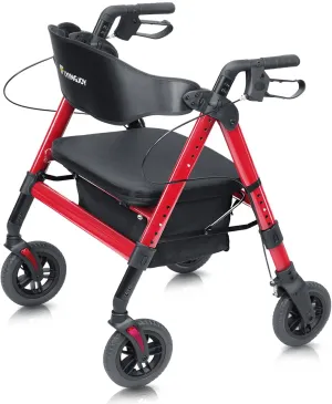 Rollator Walker with Seat,450Lb Rolling Walker, 23.76lbs(10.8kg) Extra-Wide Heavy-Duty Rollator Walker with Seat and Brakes for Seniors and Adults Bariatric with Large Aluminum (Red)