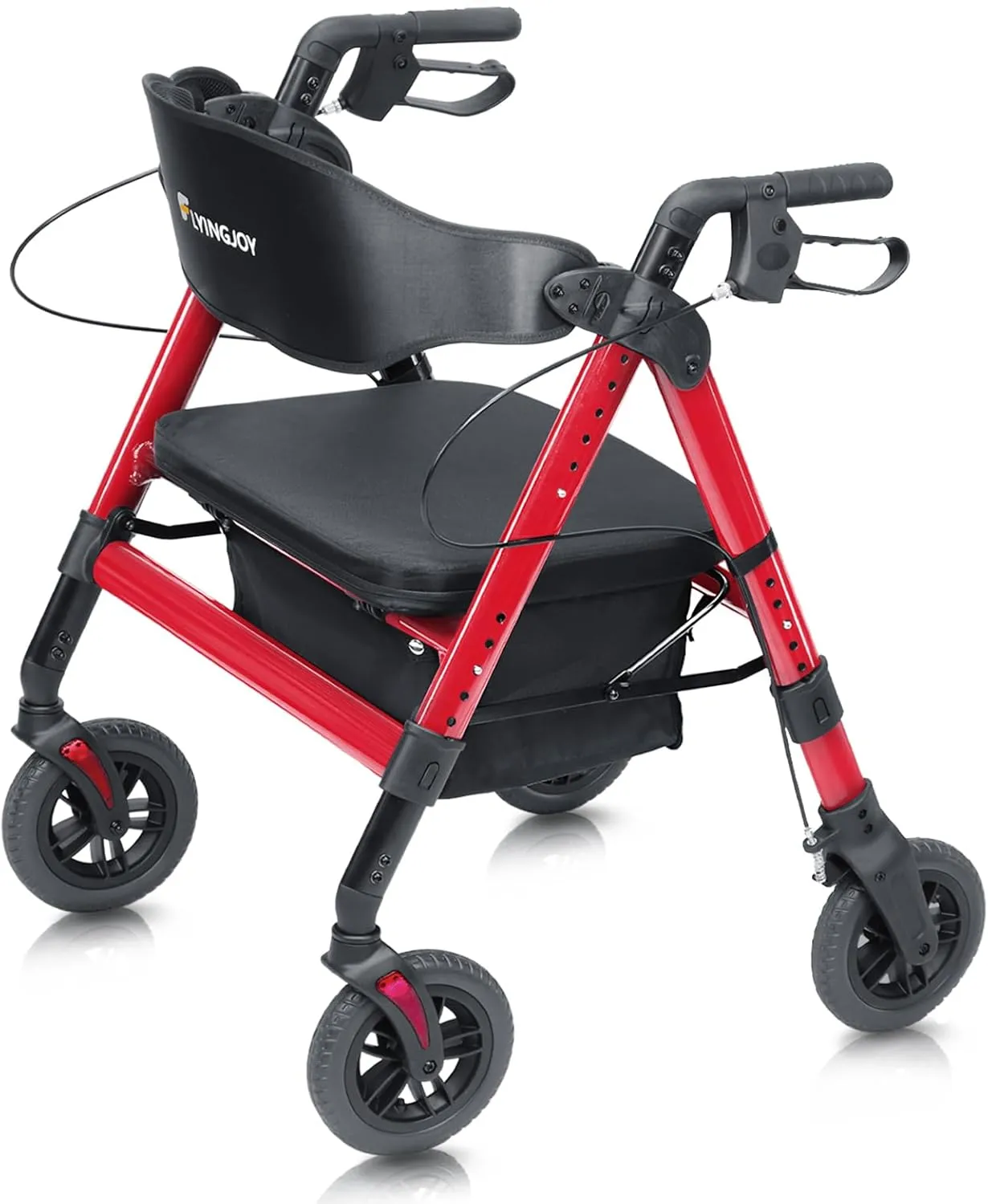 Rollator Walker with Seat,450Lb Rolling Walker, 23.76lbs(10.8kg) Extra-Wide Heavy-Duty Rollator Walker with Seat and Brakes for Seniors and Adults Bariatric with Large Aluminum (Red)