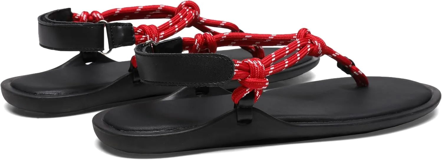 Rope Flip Flop Sandals for Women Adjustable T Strap Slip on Comfortable Thong Sandals Women Dressy