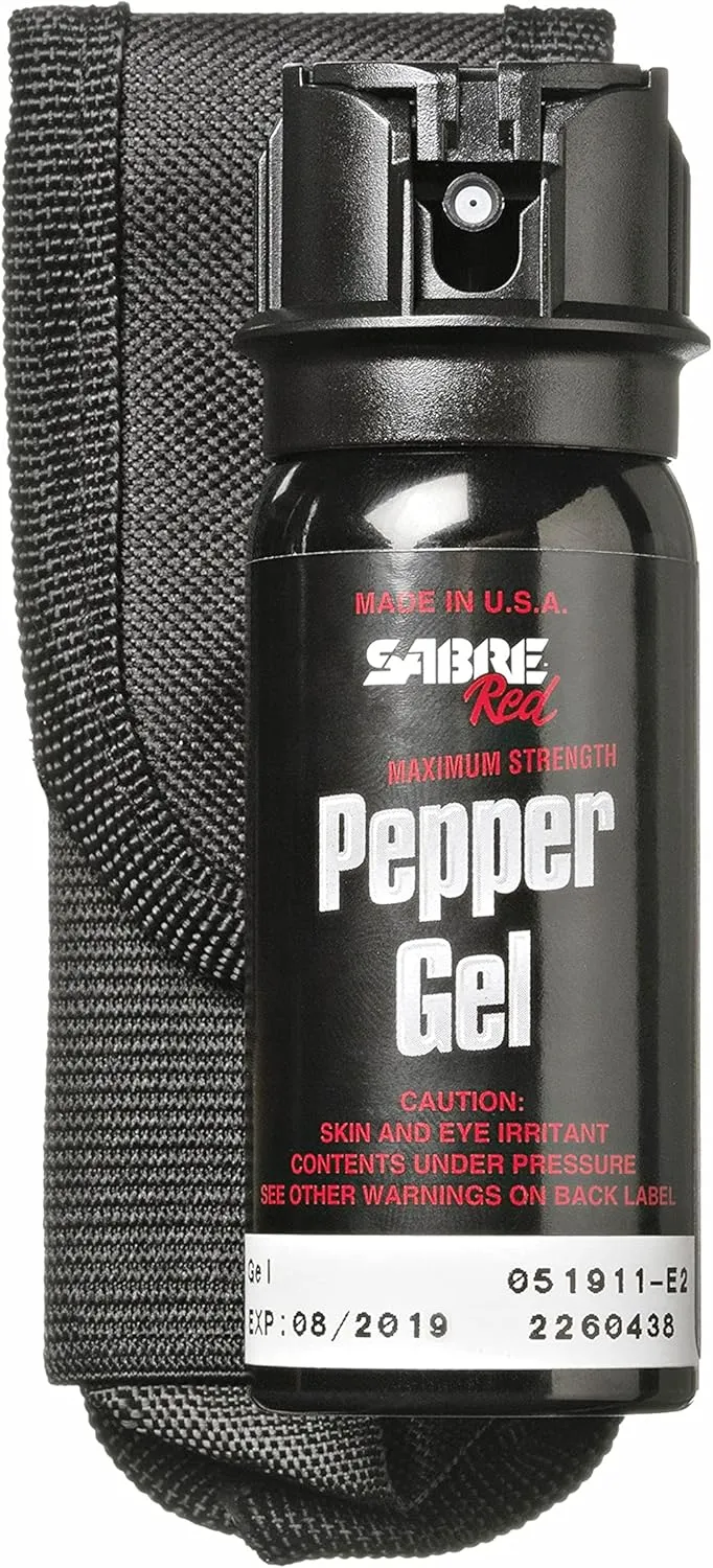 SABRE Tactical Pepper Gel With Belt Holster For Easy Carry, Maximum Police Strength OC Spray, Quick Access Fast Flip Top Safety, Tactical Design For Security Professionals, 1.8 fl oz