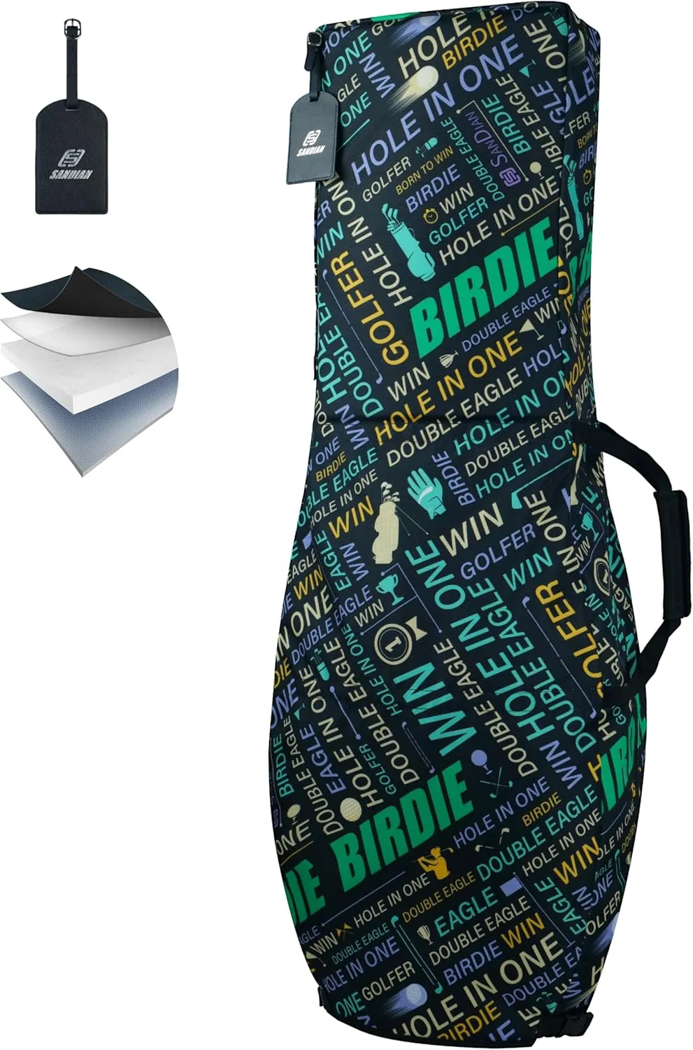 SANDIAN, Golf Travel Bag Cover for Airlines Transit, Heavy-Duty Oxford 1260D, Thick Padded Club Protection Covers, Durable PU Coatings for All Weather Resistant, One Size Fits All