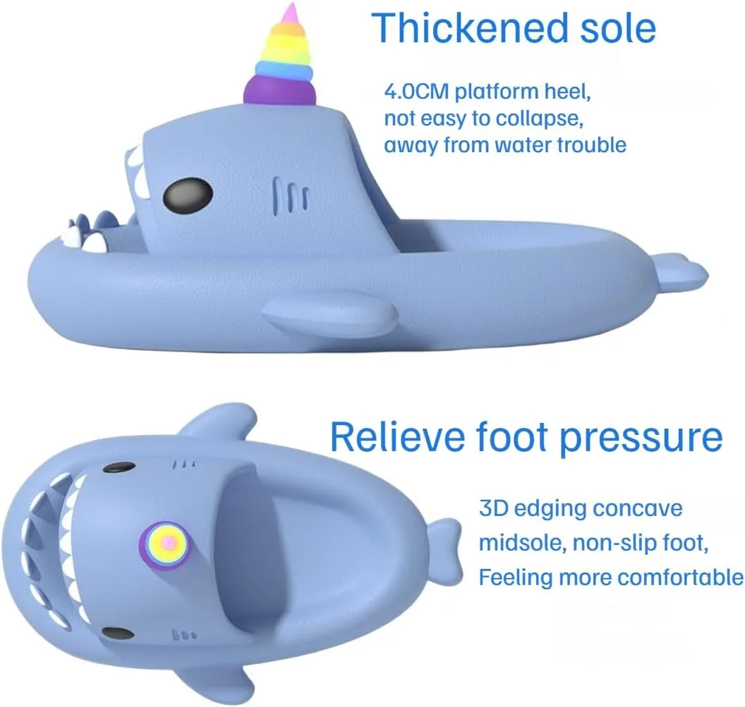 Shark Slides,Unicorn Shark Slippers,Anti-Slip Quick Drying,Indoor And Outdoor Thick-Soled Slippers Soft-Soled Home Sandals