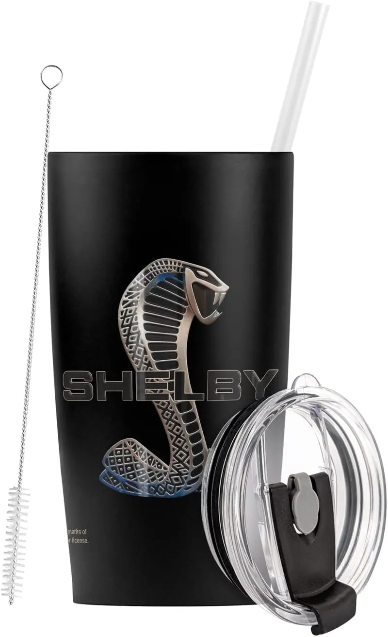 Shelby Cobra OFFICIAL Mustang Logo Stainless Steel Tumbler with Straw and Flip Lid 20 oz Travel Mug/Cup, Vacuum Insulated & Double Wall with Leakproof Dual Lid