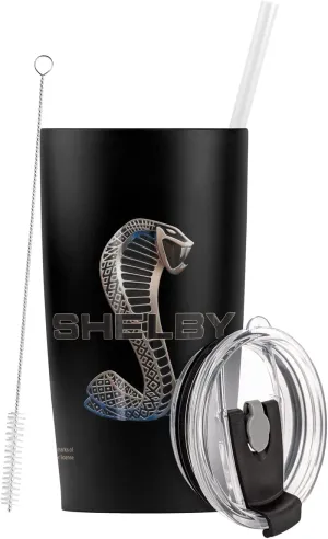 Shelby Cobra OFFICIAL Mustang Logo Stainless Steel Tumbler with Straw and Flip Lid 20 oz Travel Mug/Cup, Vacuum Insulated & Double Wall with Leakproof Dual Lid