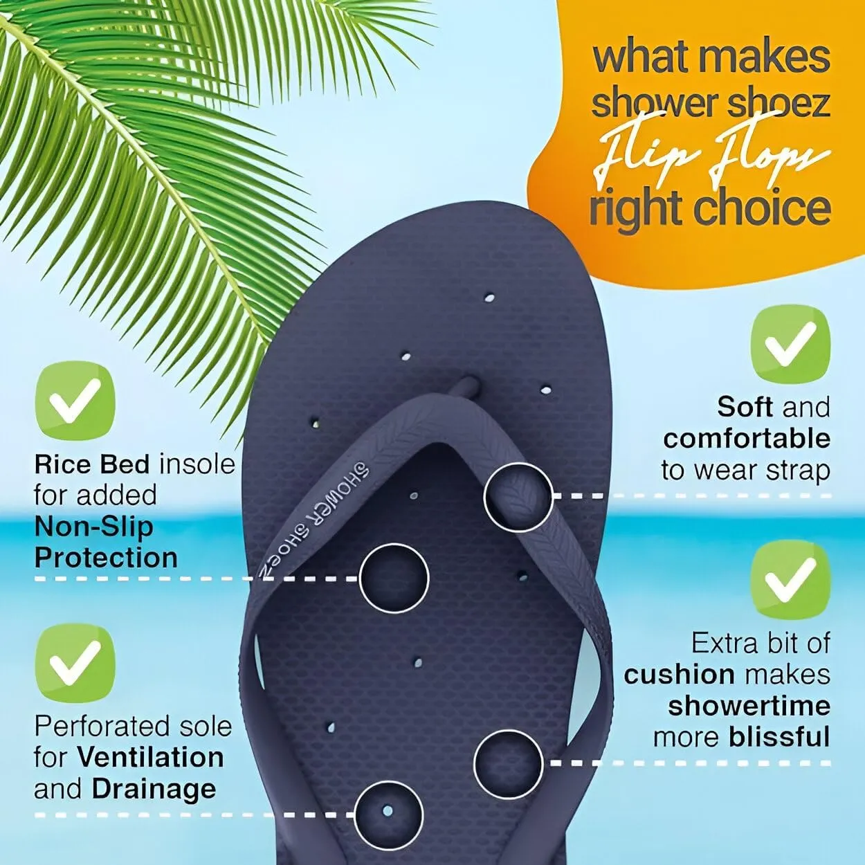 Shower Shoez Men's Non-Slip Gym Pool Dorm Water Sandals Flip Flops