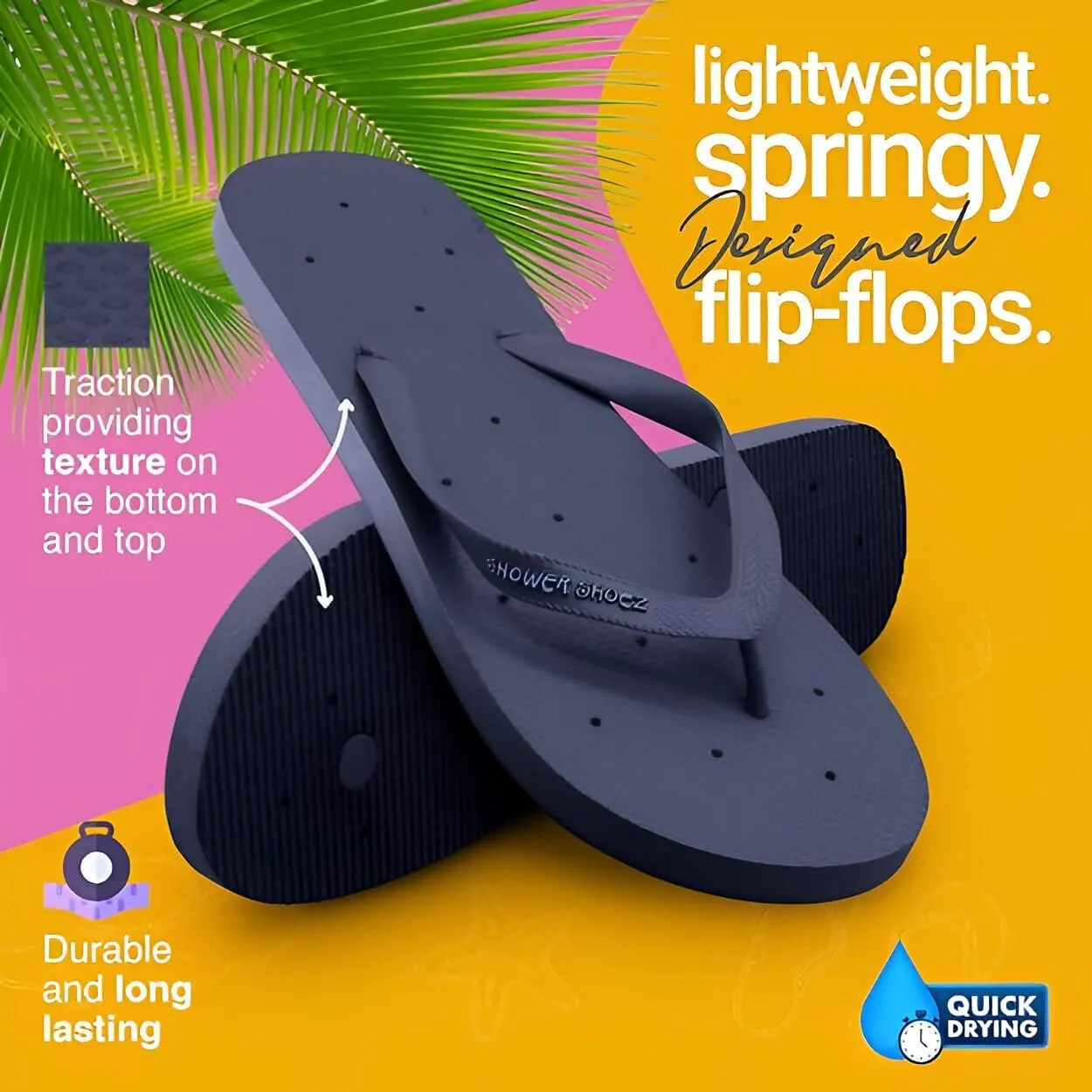 Shower Shoez Men's Non-Slip Gym Pool Dorm Water Sandals Flip Flops