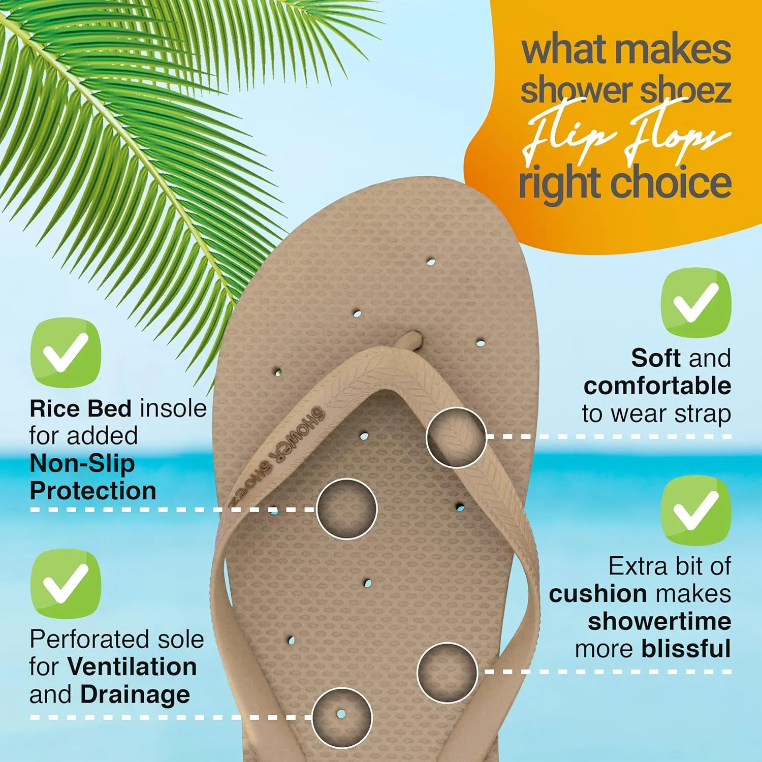 Shower Shoez Women's Non-Slip Pool Dorm Water Sandals Flip Flops