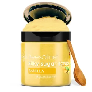 Silky Sugar Scrub by BeesOline - Premium Fine Cane Sugar | Banilla Scent - Extra Large 20oz, Convienent Flip-Top Lid, Organic Sunflower Oil & COCONUT OIL for Smooth Gentle Exfoliation