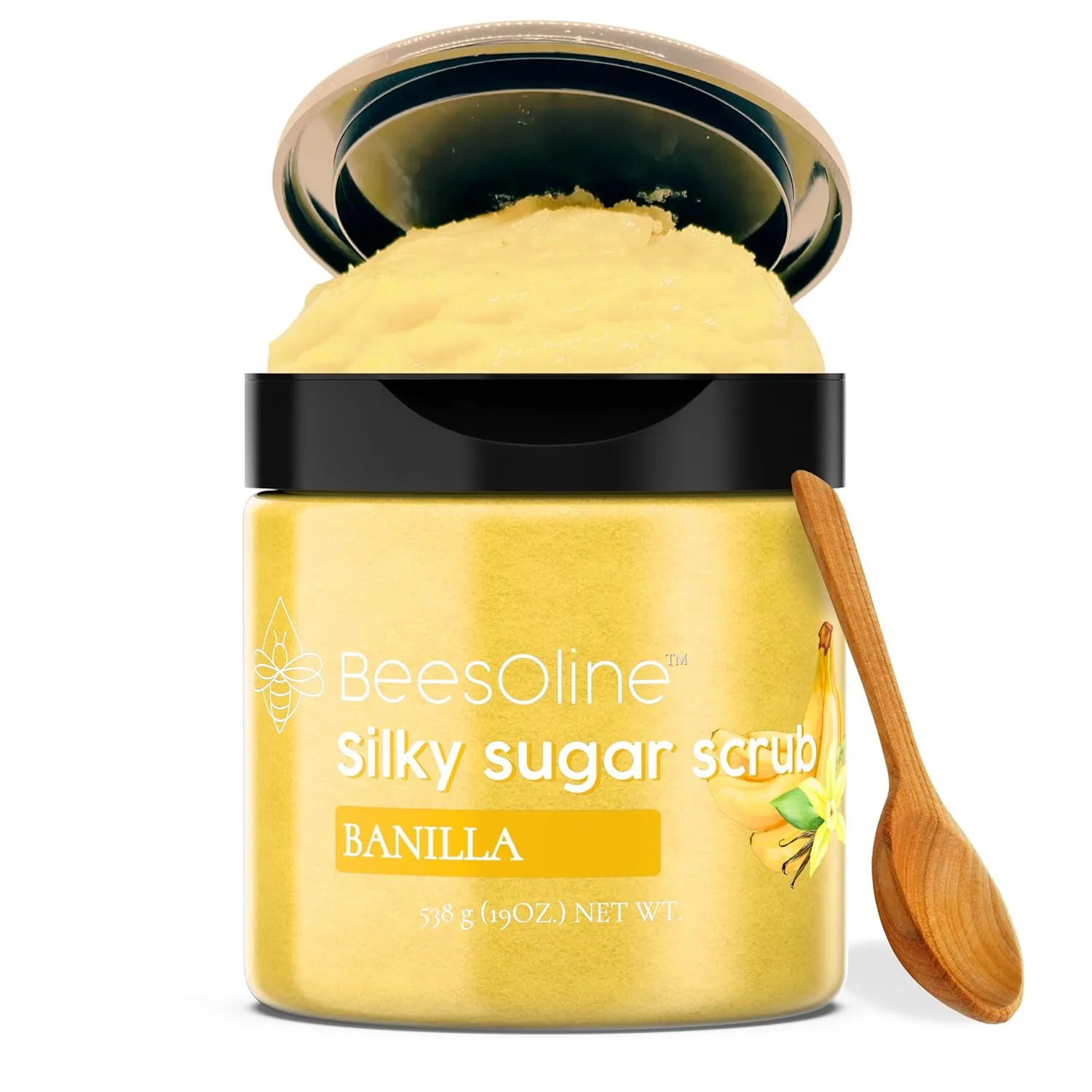 Silky Sugar Scrub by BeesOline - Premium Fine Cane Sugar | Banilla Scent - Extra Large 20oz, Convienent Flip-Top Lid, Organic Sunflower Oil & COCONUT OIL for Smooth Gentle Exfoliation