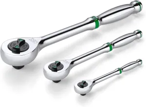 SK 3-Piece Ratchet Set, 1/4″, 3/8″, 1/2″ Drive 160-Position 2 Pawl Ratchet, Premium CR-V Construction, with Contoured Handle