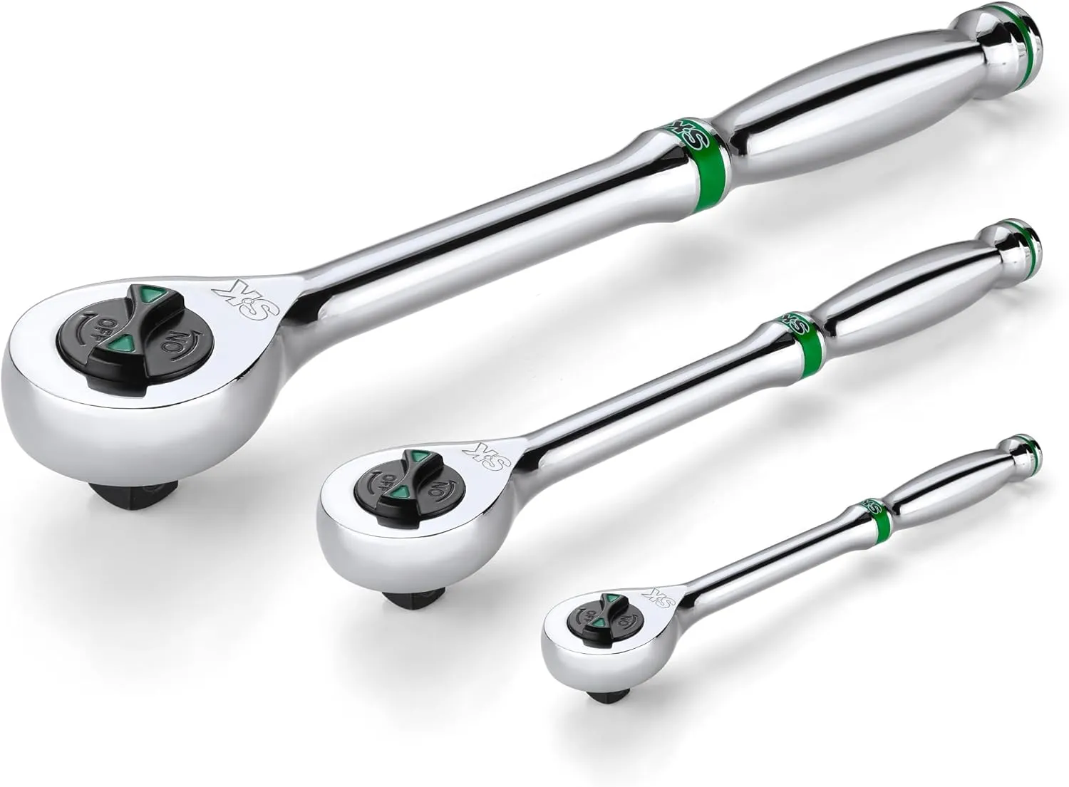 SK 3-Piece Ratchet Set, 1/4″, 3/8″, 1/2″ Drive 160-Position 2 Pawl Ratchet, Premium CR-V Construction, with Contoured Handle