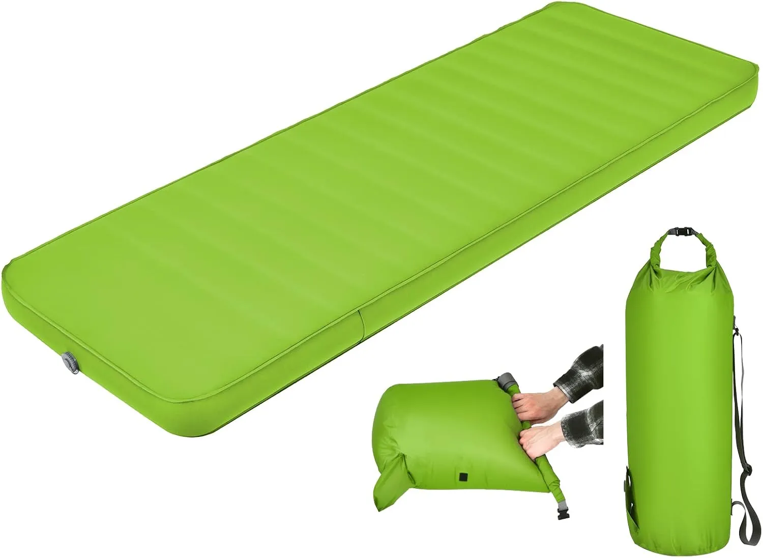 Sleeping Pad for Camping with 2-in-1 Air Pump Sack Carry Bag, 4inch Inflatable Camping Mattress for Backpacking Hiking Car Traveling, Waterproof Ultralight Camping Sleeping Mat, Green
