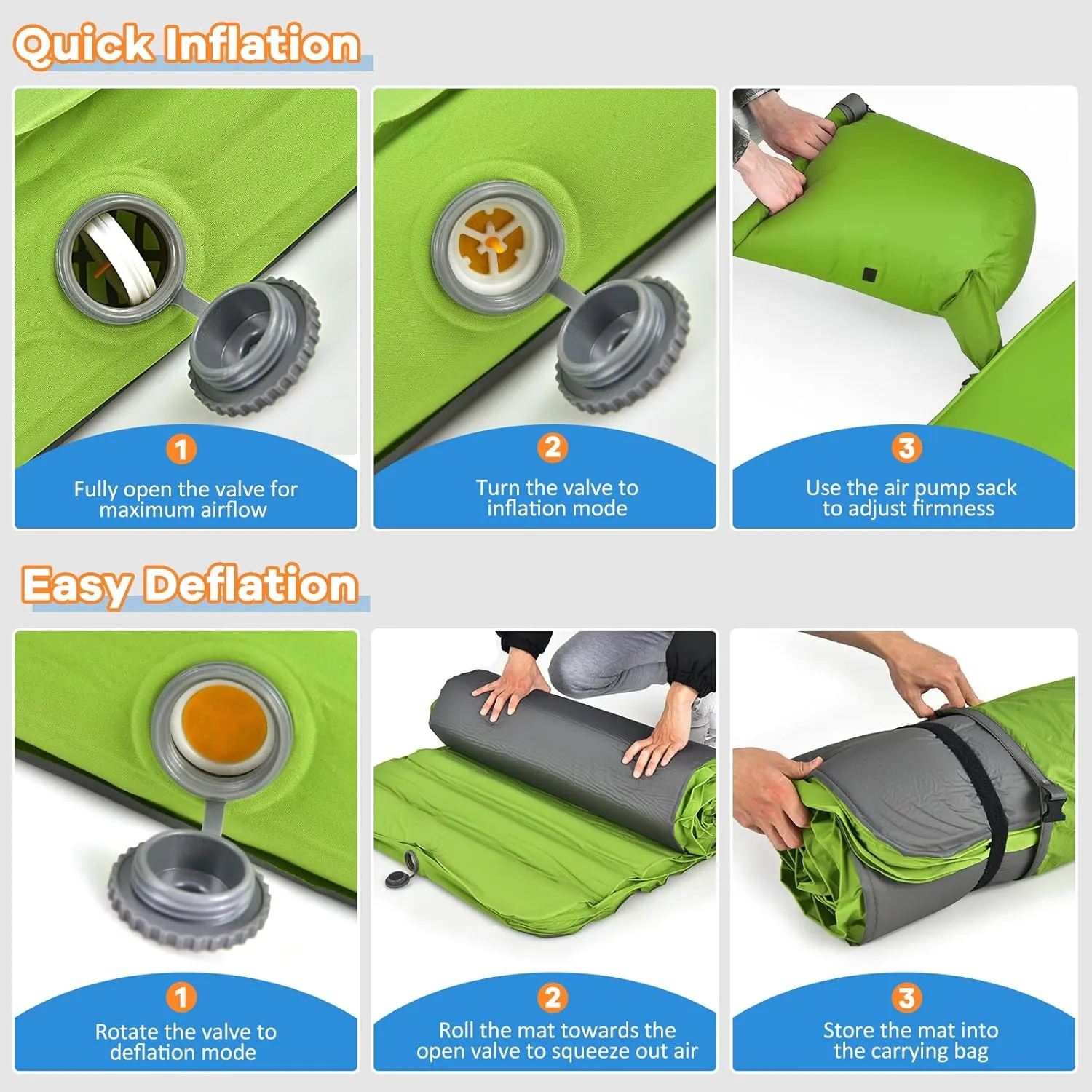 Sleeping Pad for Camping with 2-in-1 Air Pump Sack Carry Bag, 4inch Inflatable Camping Mattress for Backpacking Hiking Car Traveling, Waterproof Ultralight Camping Sleeping Mat, Green