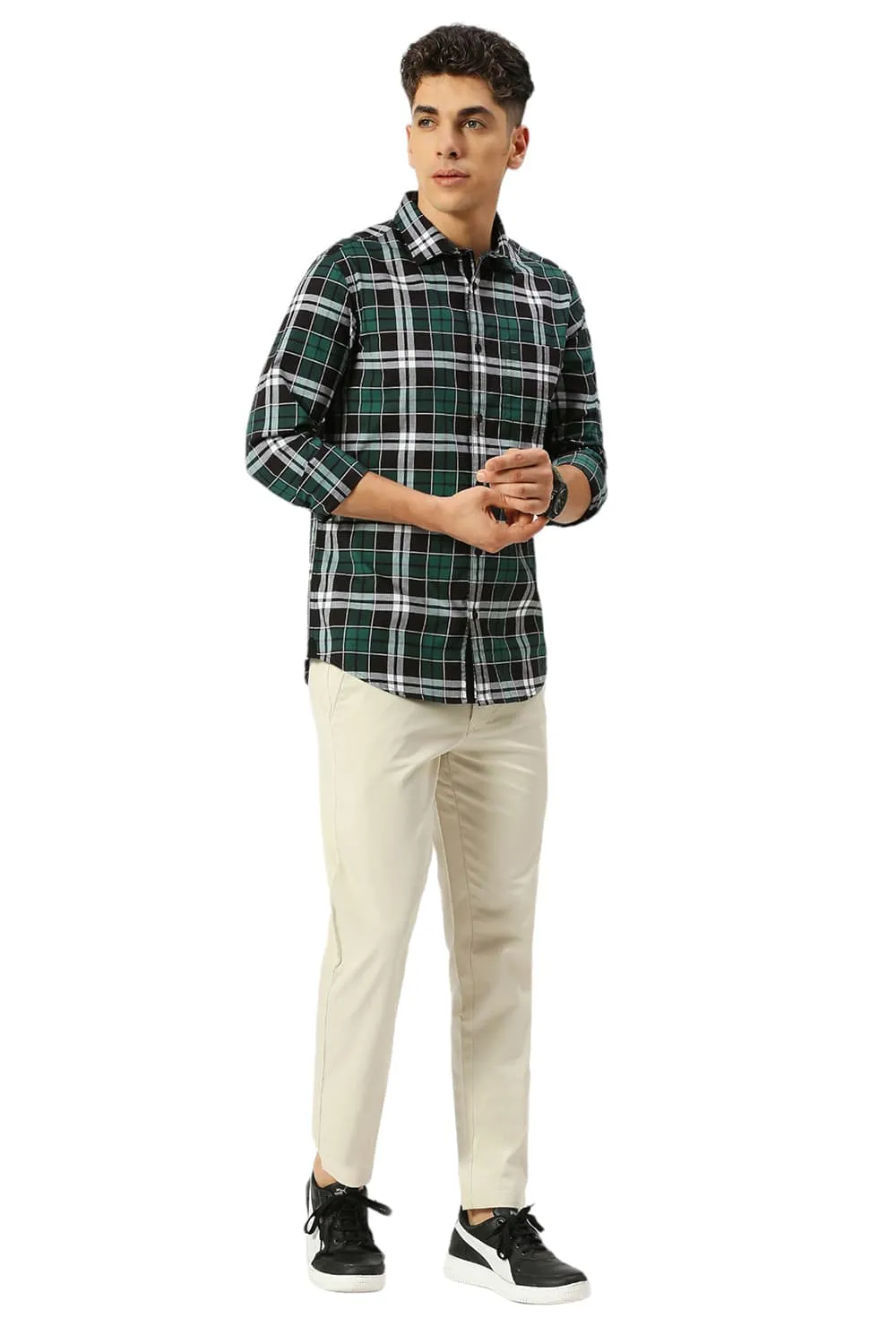 Slim Fit Cotton Oxford Checks Shirt