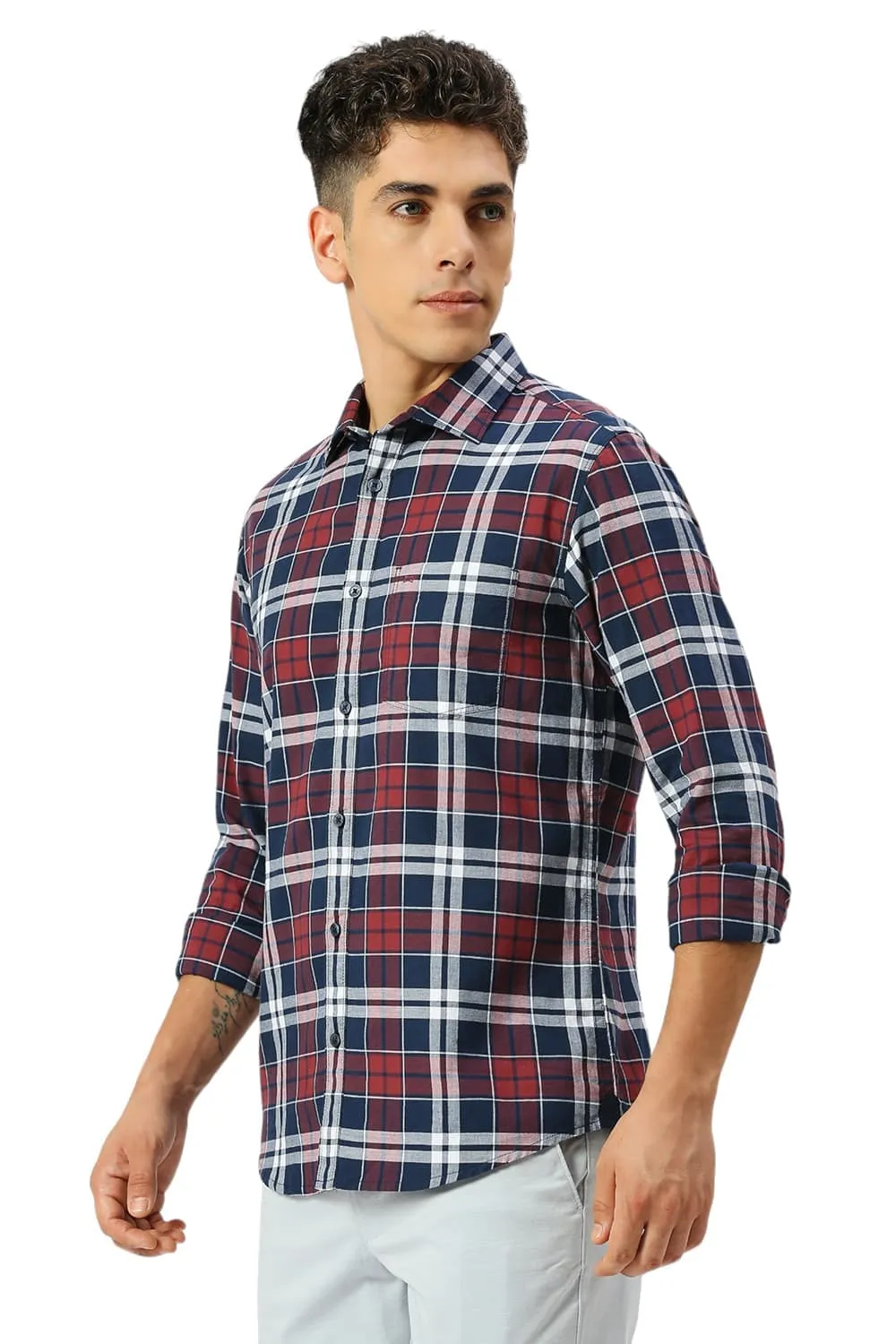 Slim Fit Cotton Oxford Checks Shirt