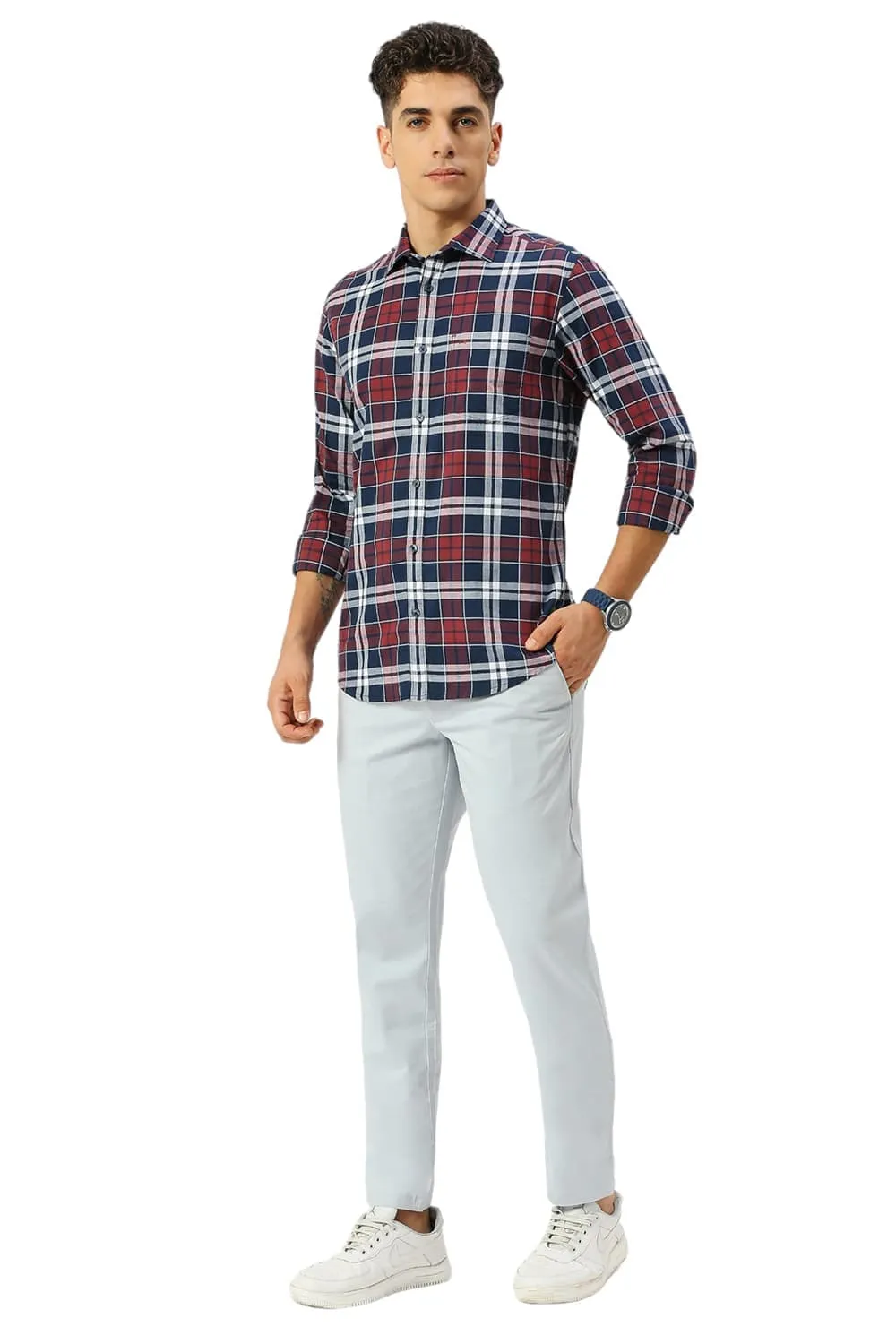 Slim Fit Cotton Oxford Checks Shirt
