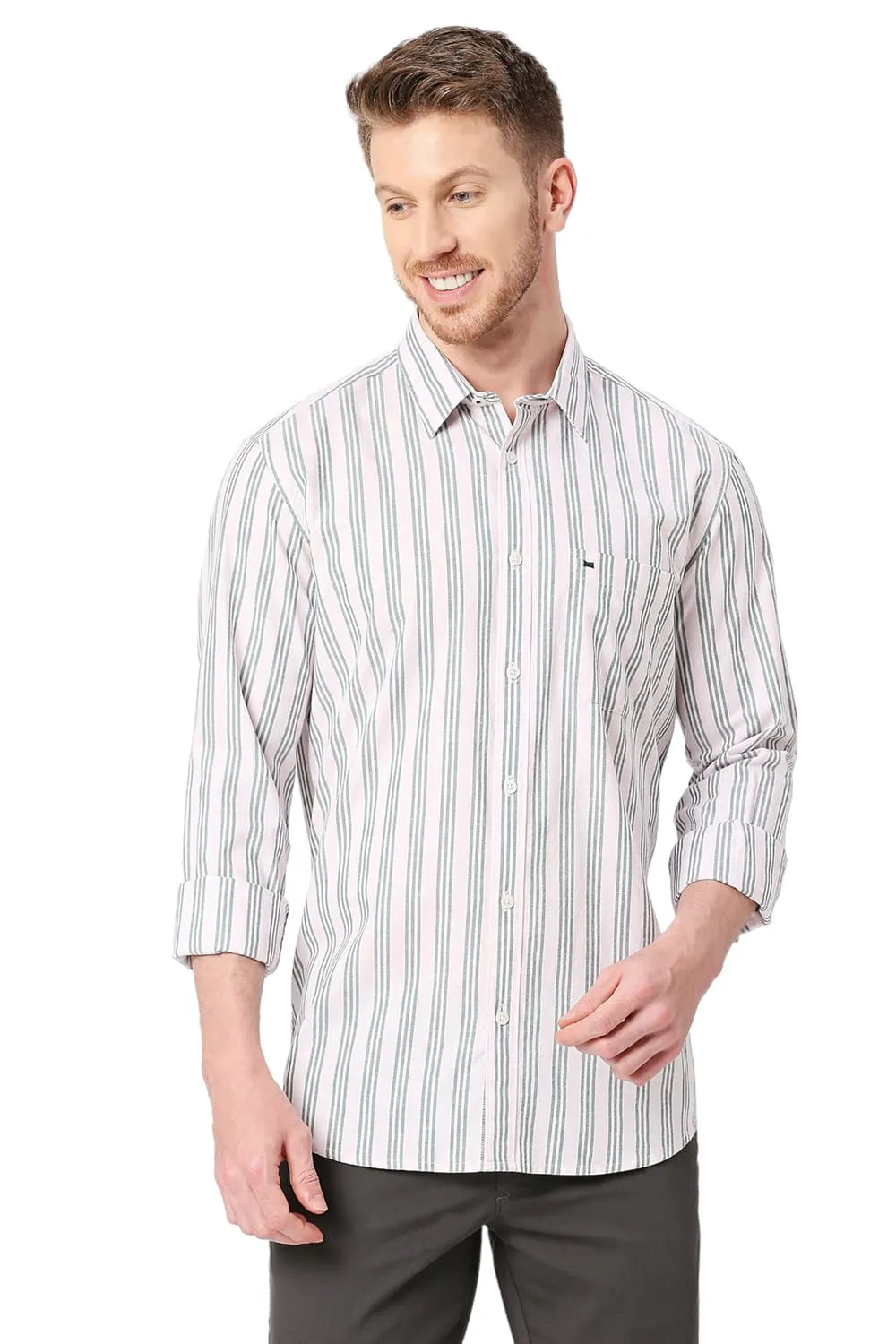 Slim Fit Cotton Oxford Stripes Shirt