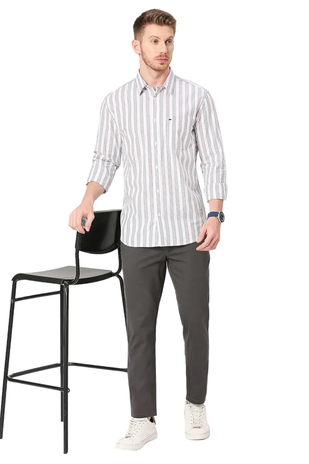 Slim Fit Cotton Oxford Stripes Shirt