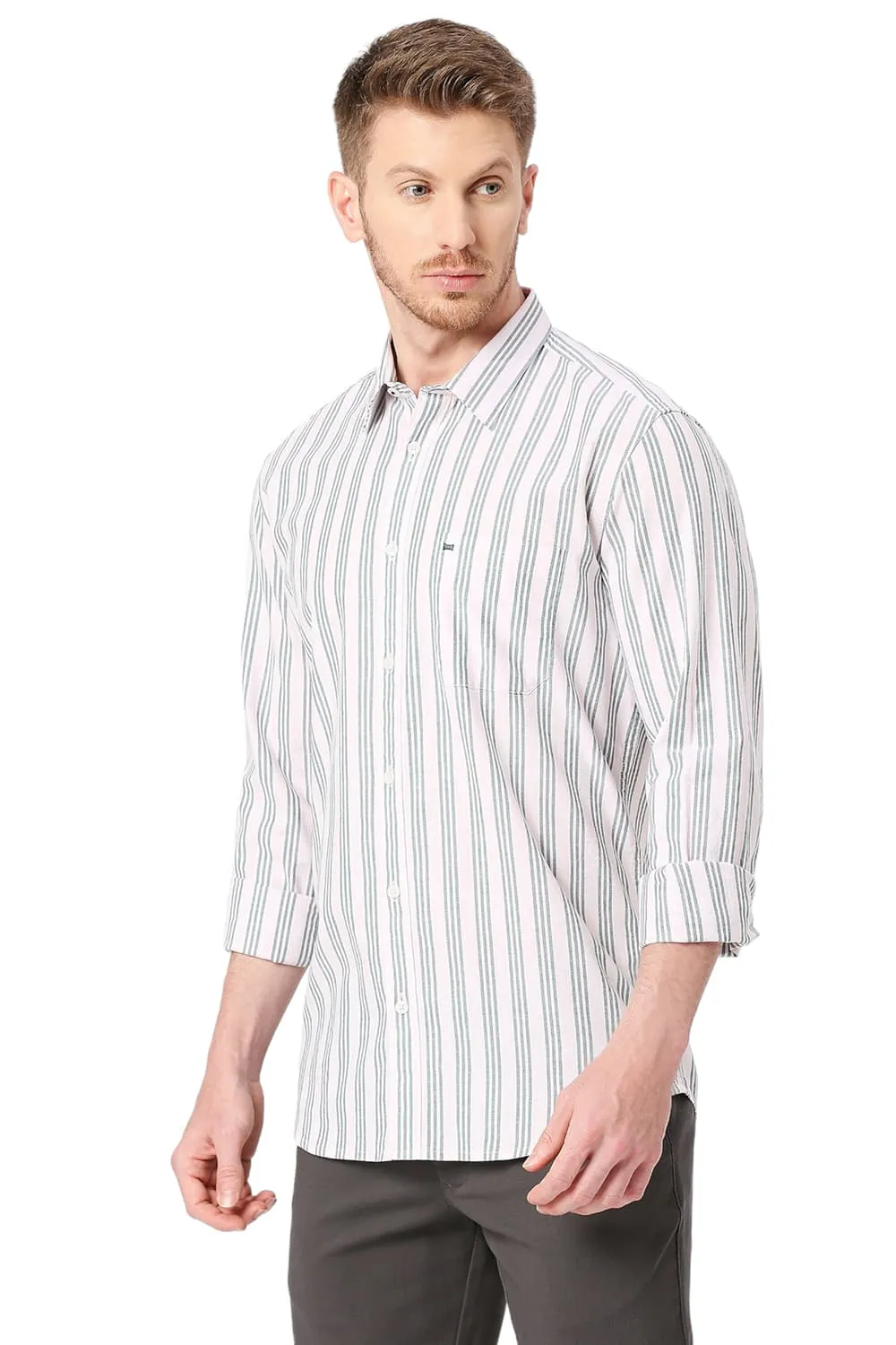 Slim Fit Cotton Oxford Stripes Shirt