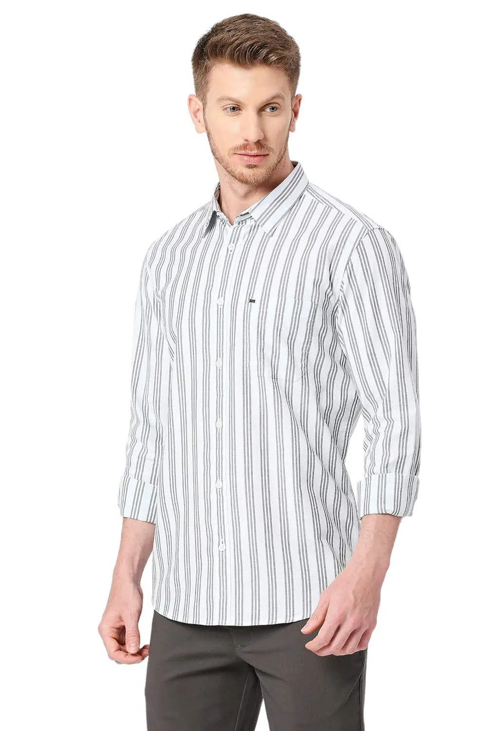 Slim Fit Cotton Oxford Stripes Shirt