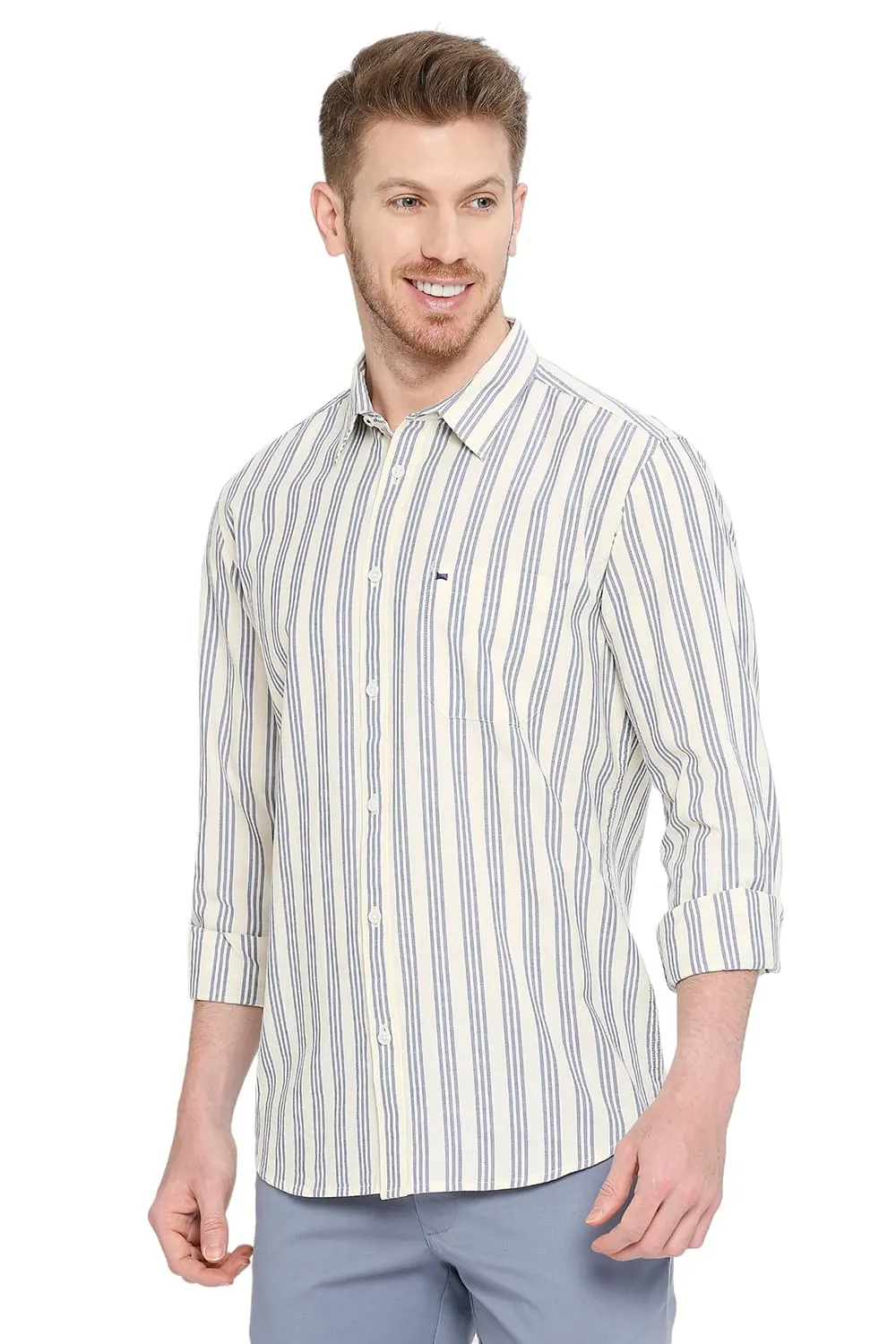 Slim Fit Cotton Oxford Stripes Shirt