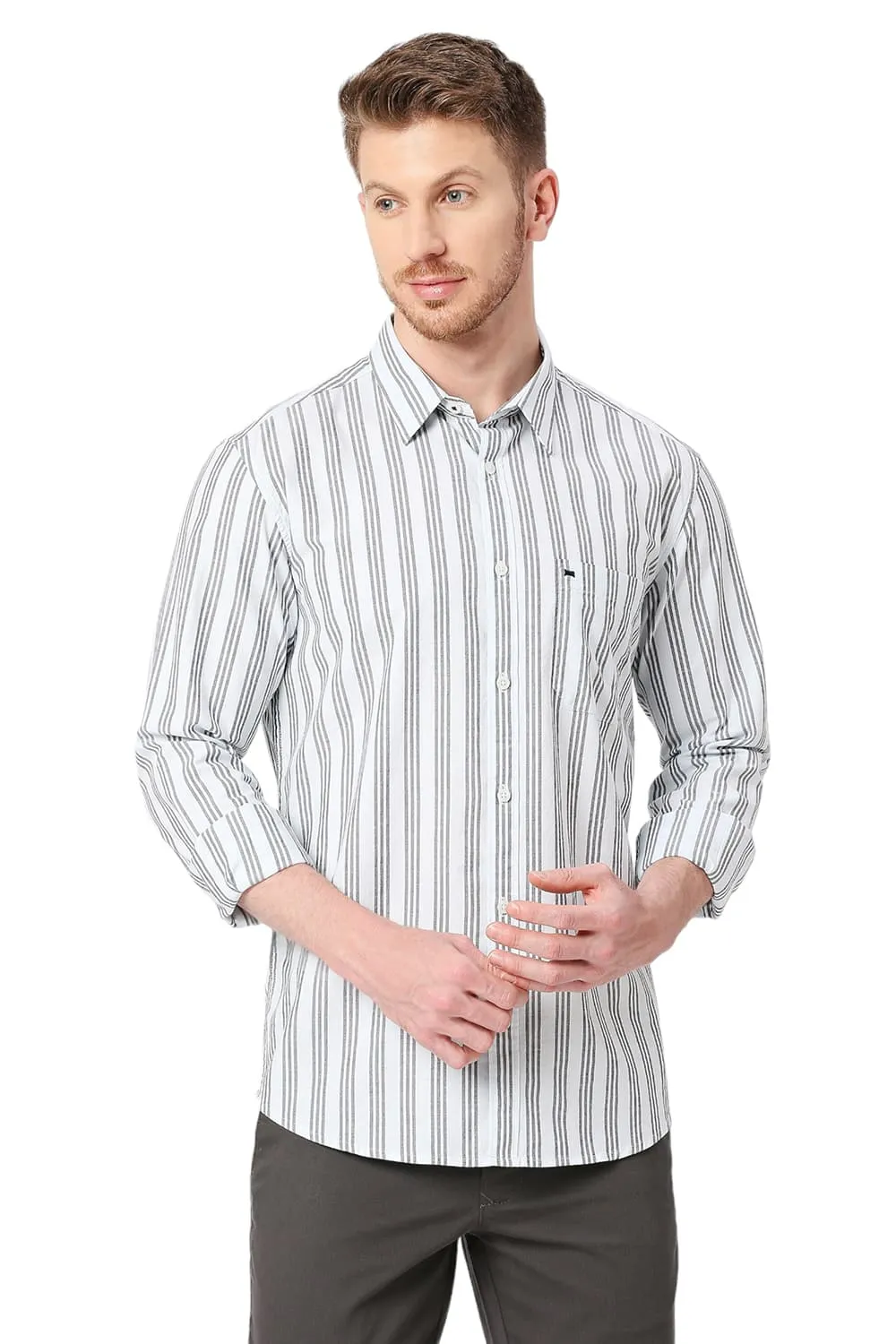 Slim Fit Cotton Oxford Stripes Shirt