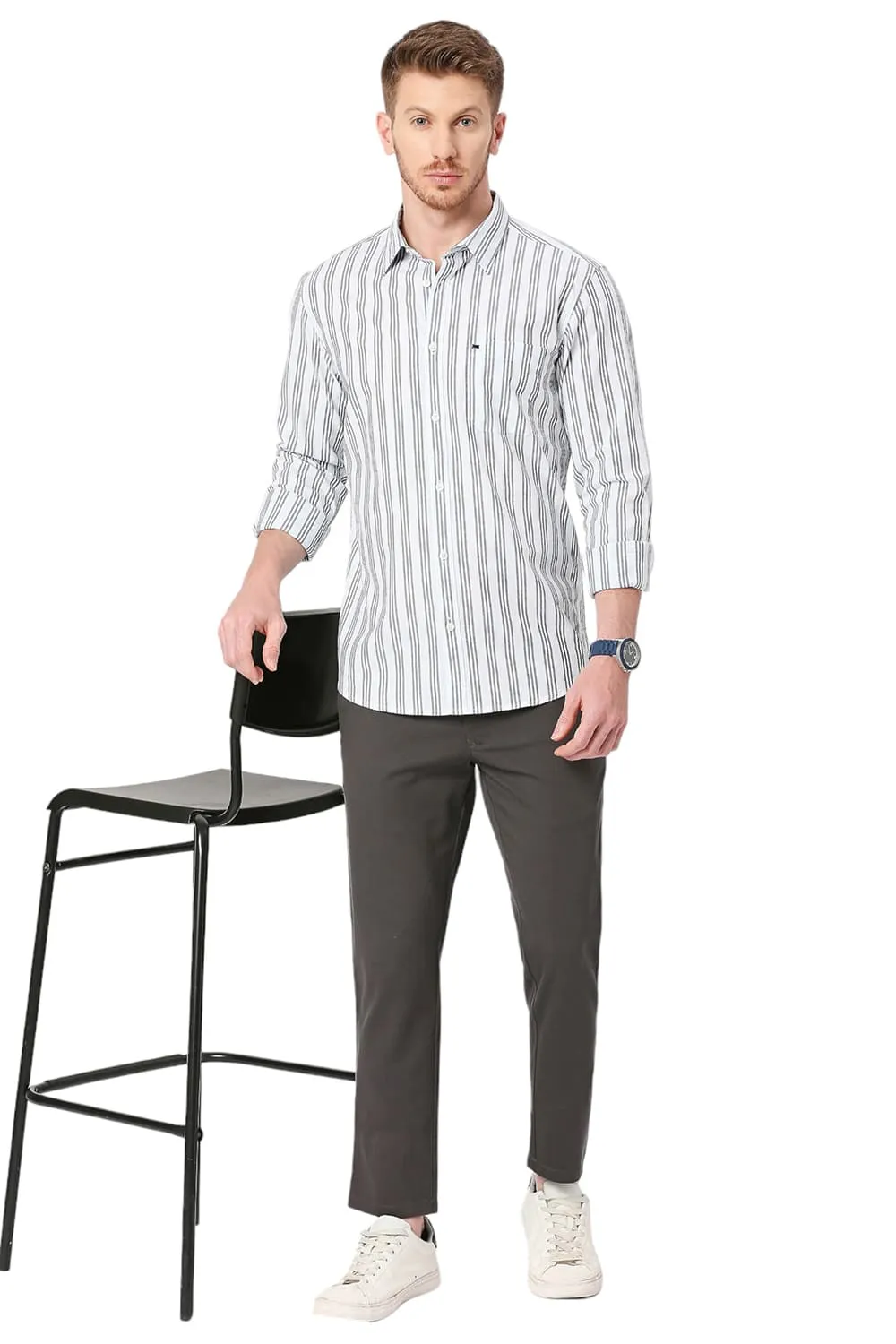Slim Fit Cotton Oxford Stripes Shirt