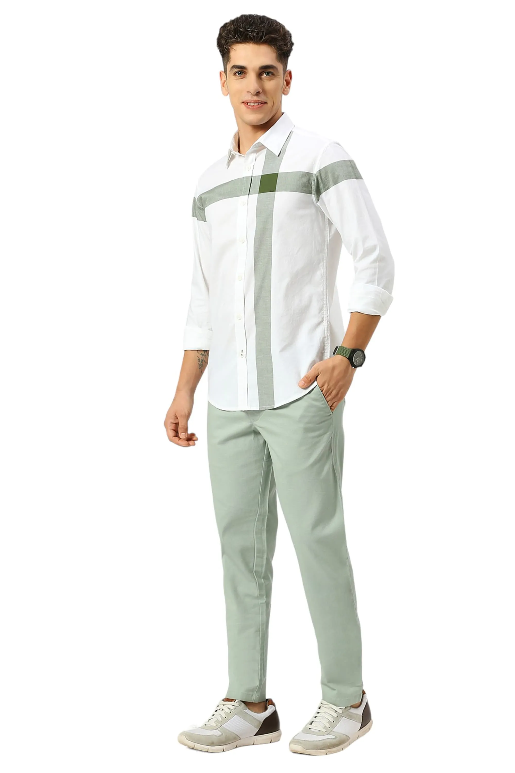 Slim Fit Cotton Oxford Weft Engineering Stripe Shirt