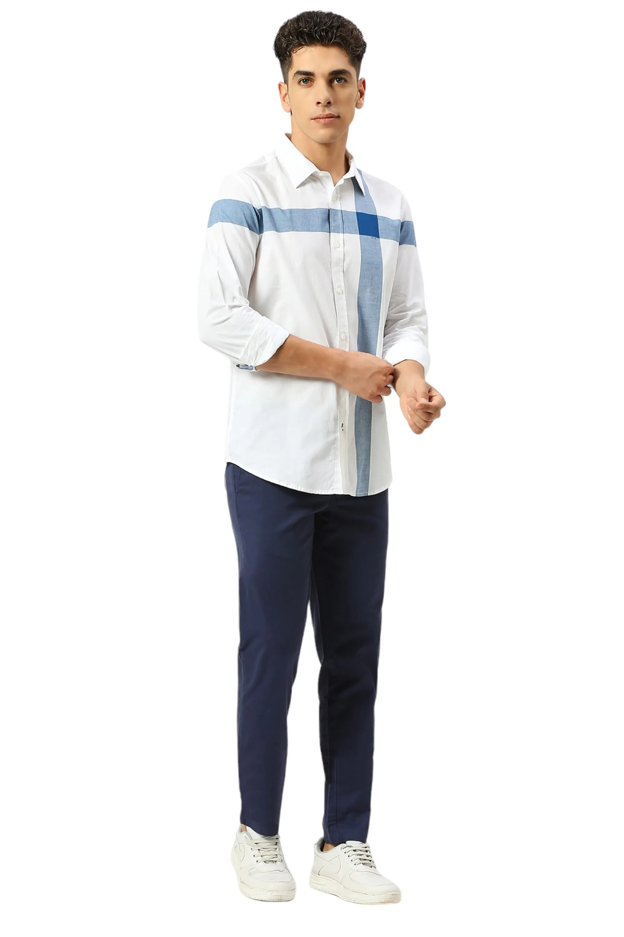 Slim Fit Cotton Oxford Weft Engineering Stripe Shirt