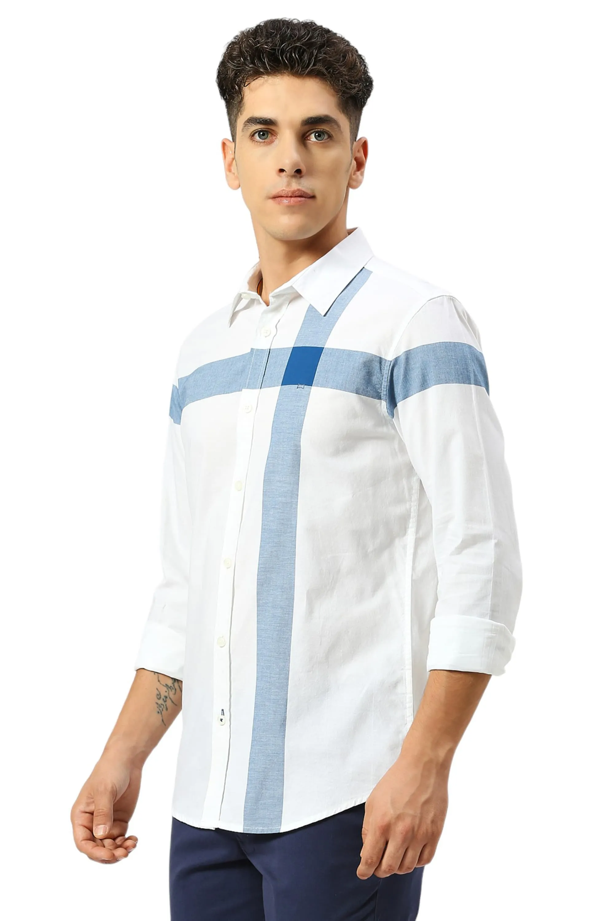 Slim Fit Cotton Oxford Weft Engineering Stripe Shirt
