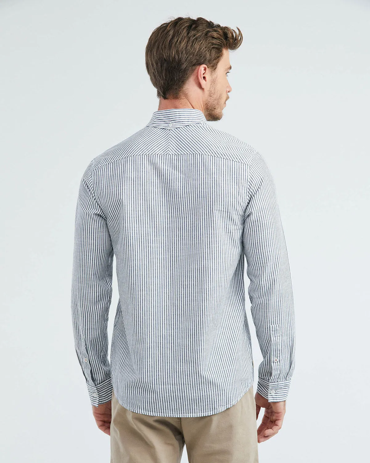 SLIM FIT STRIPED COTTON SHIRT IN BLUE