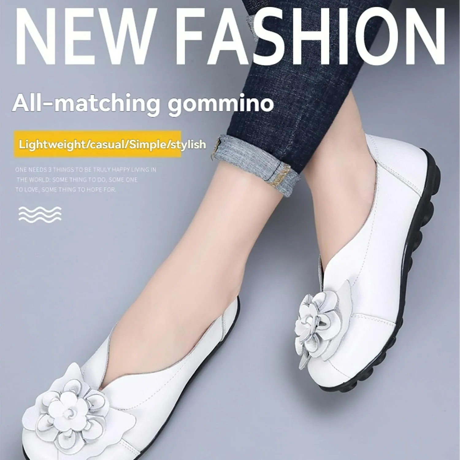 Slip On Loafers for Women Comfortable Walking Work Flats Shoes Soft Cushion Leather Loafers Cute Bow Flower Flat Driving Shoes Indoor Outdoor for Summer