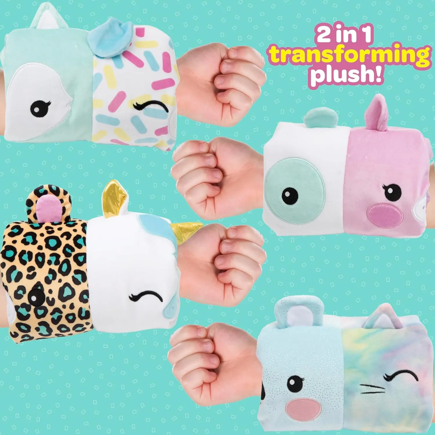 SmooshMiez - 2 in 1 Reversible Stuffed Animal Plushie - Cute Emotional Support Plush, Unicorn   Leopard, 9 inch