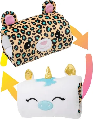 SmooshMiez - 2 in 1 Reversible Stuffed Animal Plushie - Cute Emotional Support Plush, Unicorn   Leopard, 9 inch