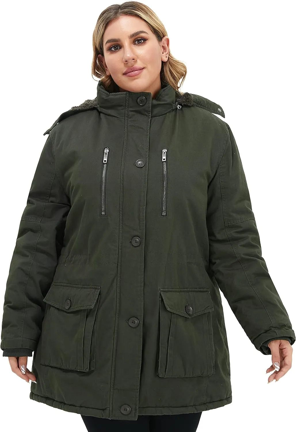Soularge Women's Winter Plus Size Thickened Cotton Coat with Detachable Hood