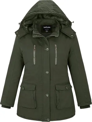 Soularge Women's Winter Plus Size Thickened Cotton Coat with Detachable Hood