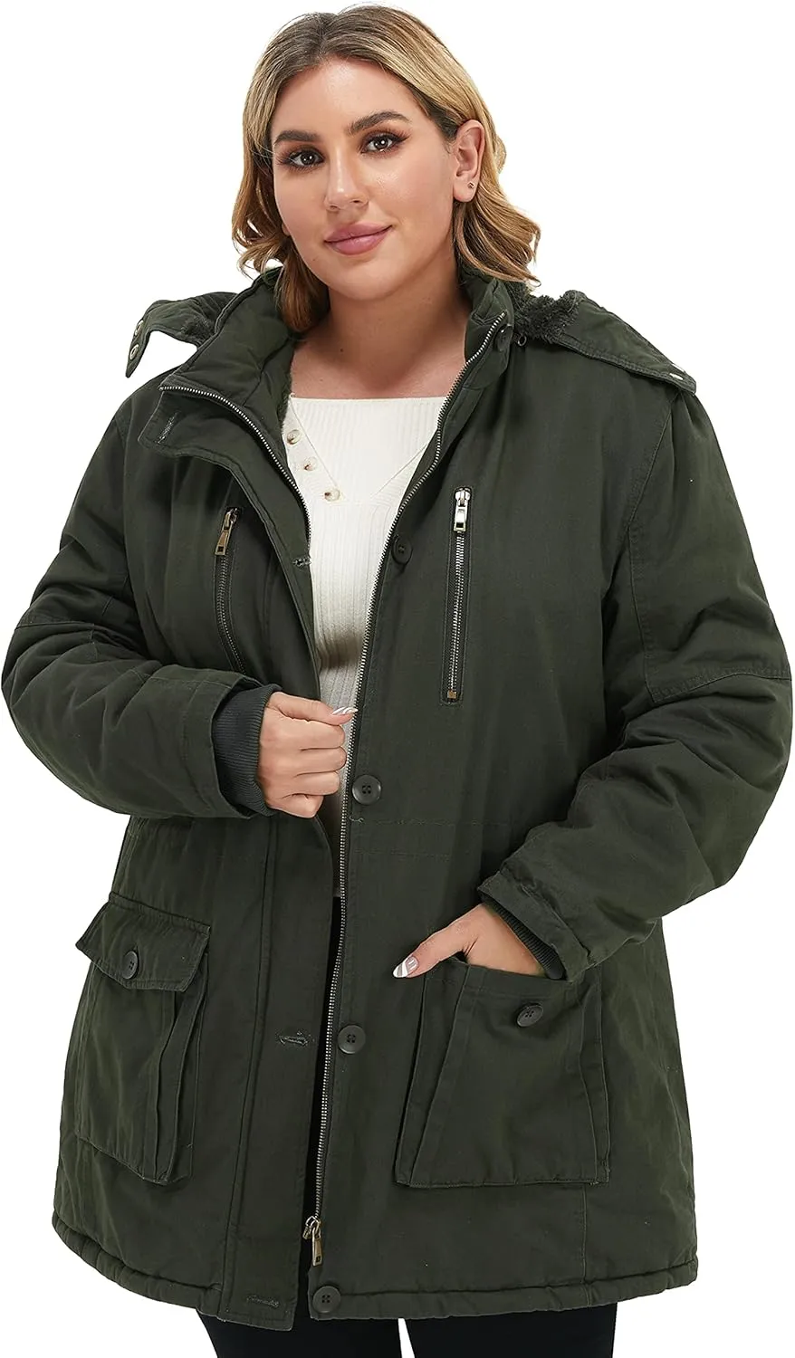 Soularge Women's Winter Plus Size Thickened Cotton Coat with Detachable Hood