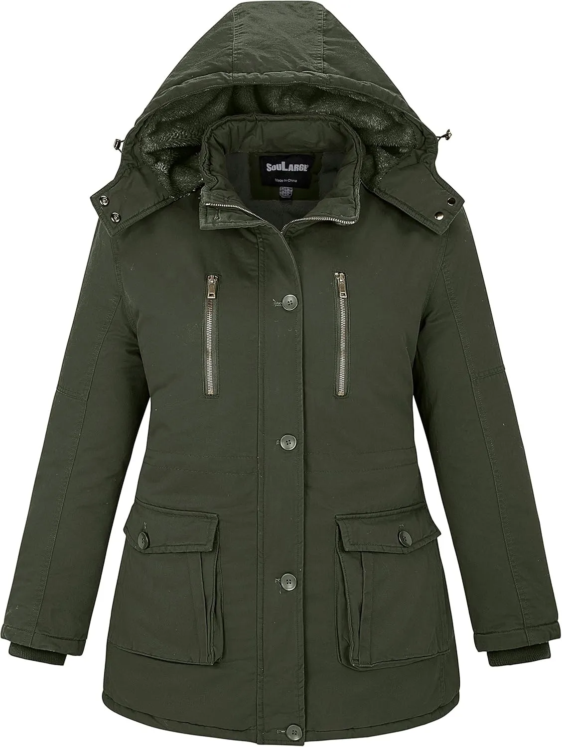 Soularge Women's Winter Plus Size Thickened Cotton Coat with Detachable Hood