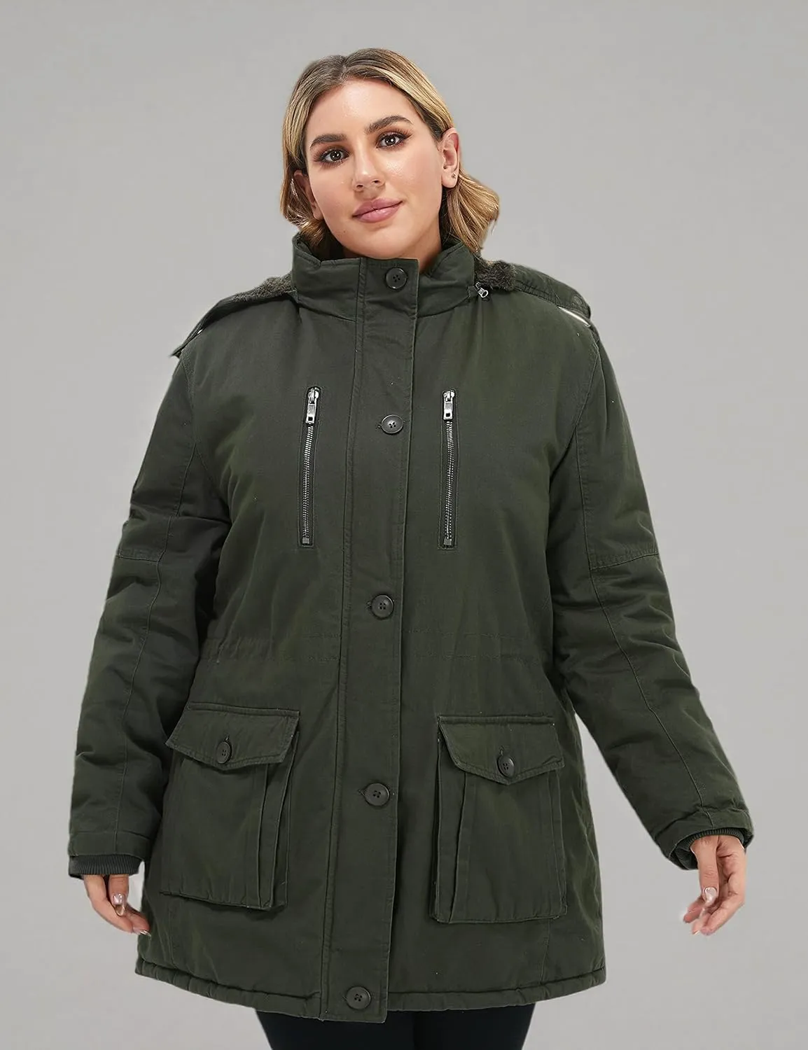 Soularge Women's Winter Plus Size Thickened Cotton Coat with Detachable Hood