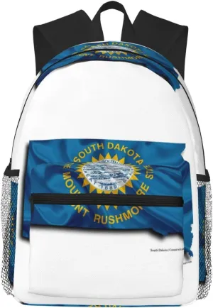 South Dakota Flag Map College Backpack For Women Men,Lightweight Travel Bag Backpack With Pockets