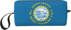 South Dakota Flag print Multi-Purpose Cosmetic Bag with Zipper Canvas Makeup Bag, Travel Toiletry Pouch, Pencil Bag