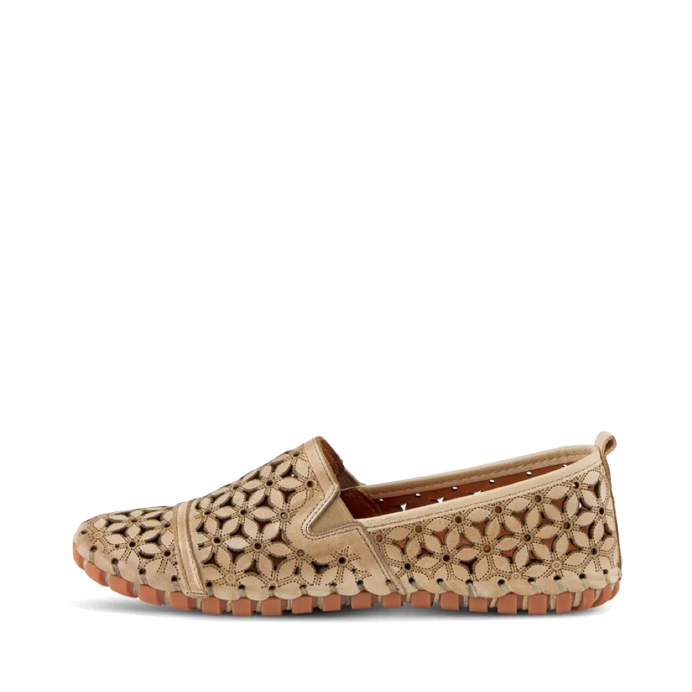 Spring Step Women's Flowerflow Slip On Flat in Beige