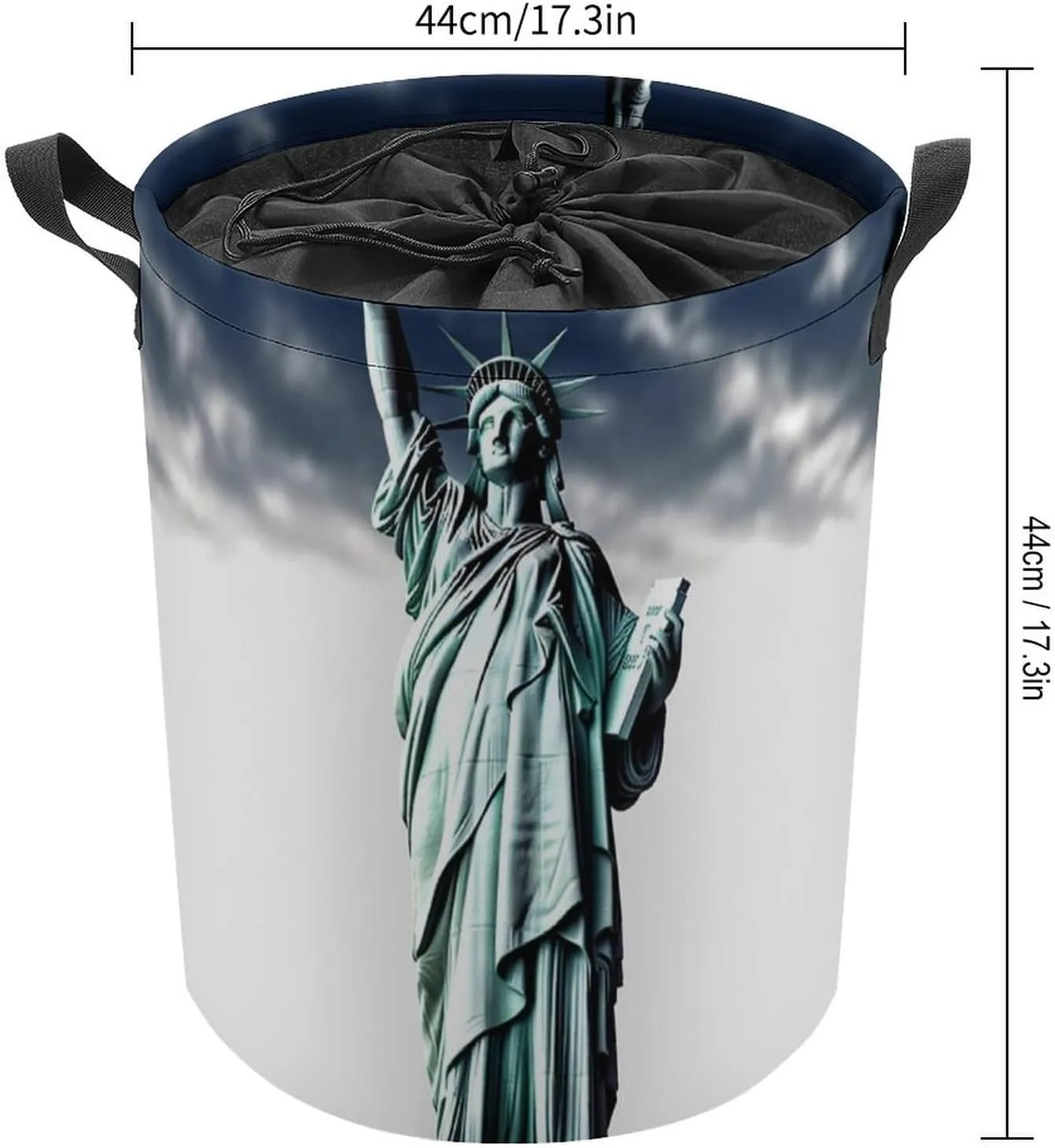 Statue of Liberty Laundry Bag Round Laundry Basket Collapsible Hamper with Handles Drawstring Closure Waterproof Storage Basket Dirty Clothes Organizer for Bedroom Bathroom Dorm 17" X 17"