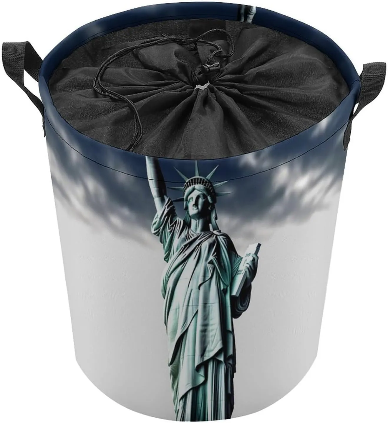 Statue of Liberty Laundry Bag Round Laundry Basket Collapsible Hamper with Handles Drawstring Closure Waterproof Storage Basket Dirty Clothes Organizer for Bedroom Bathroom Dorm 17" X 17"