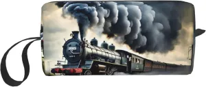 Steam Train Clouds print Multi-Purpose Cosmetic Bag with Zipper Canvas Makeup Bags, Travel Toiletry Pouch, Pencil Bags