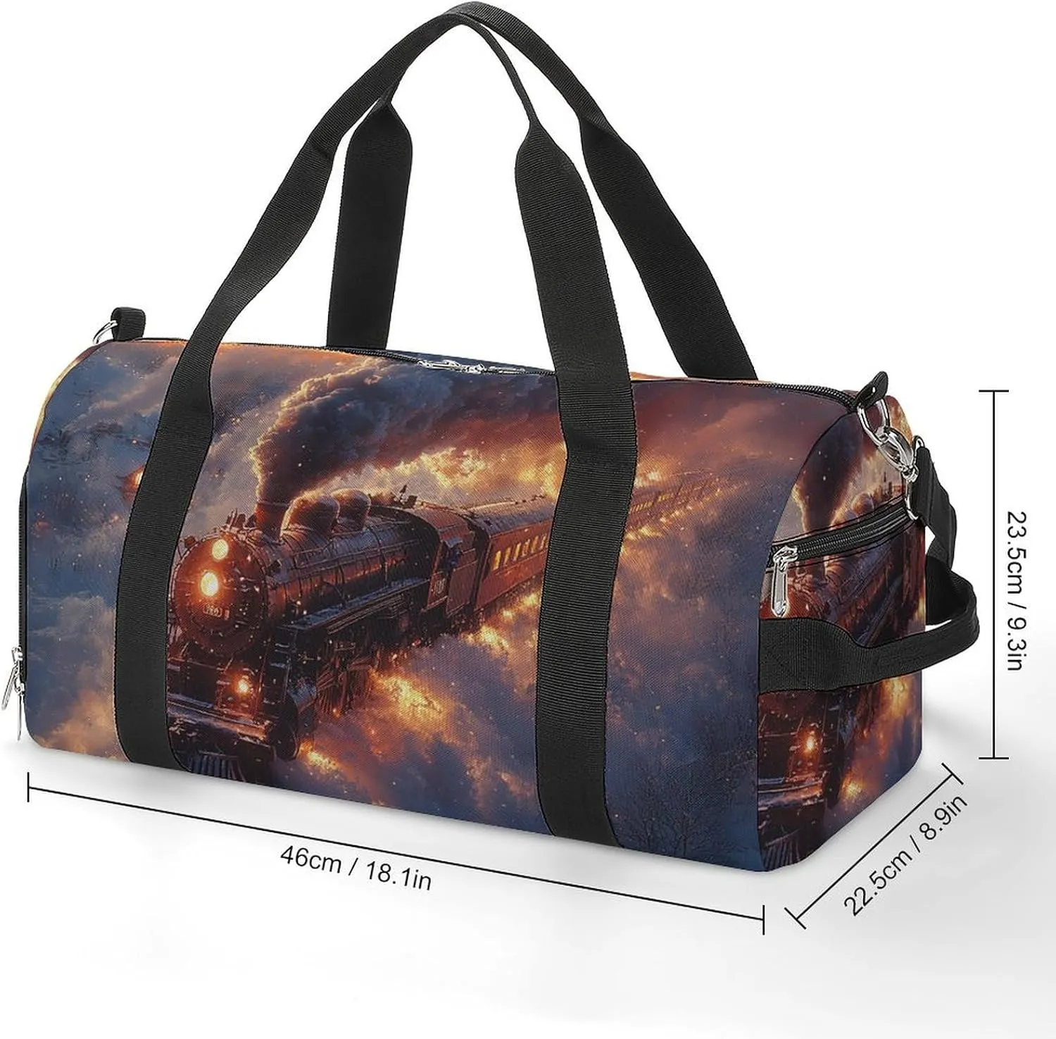Steam Train in Snow Fitness Large Gym Bag for Unisex with Shoe Compartment & Wet Pocket